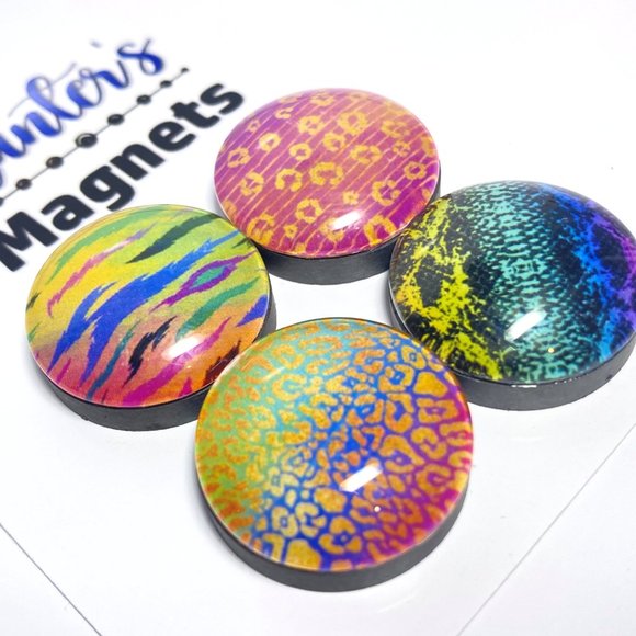 Set of 4 Colorful Animal Prints 3 Magnets - Refrigerator Kitchen Whiteboard - Picture 2 of 3
